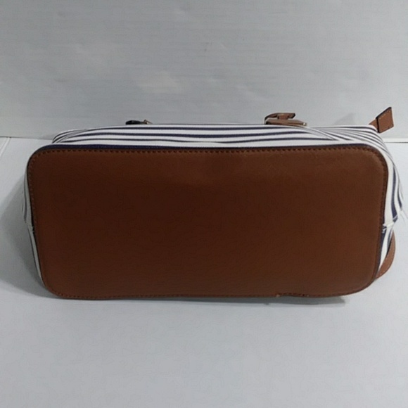 ALDO Navy Blue & White Striped Tote Bag With Brown Handles *EUC* - Picture 5 of 9